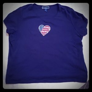 Blue Short Sleeve Crew Neck w Decorative Heart 3X